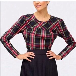 J Crew tartan plaid blouse size M